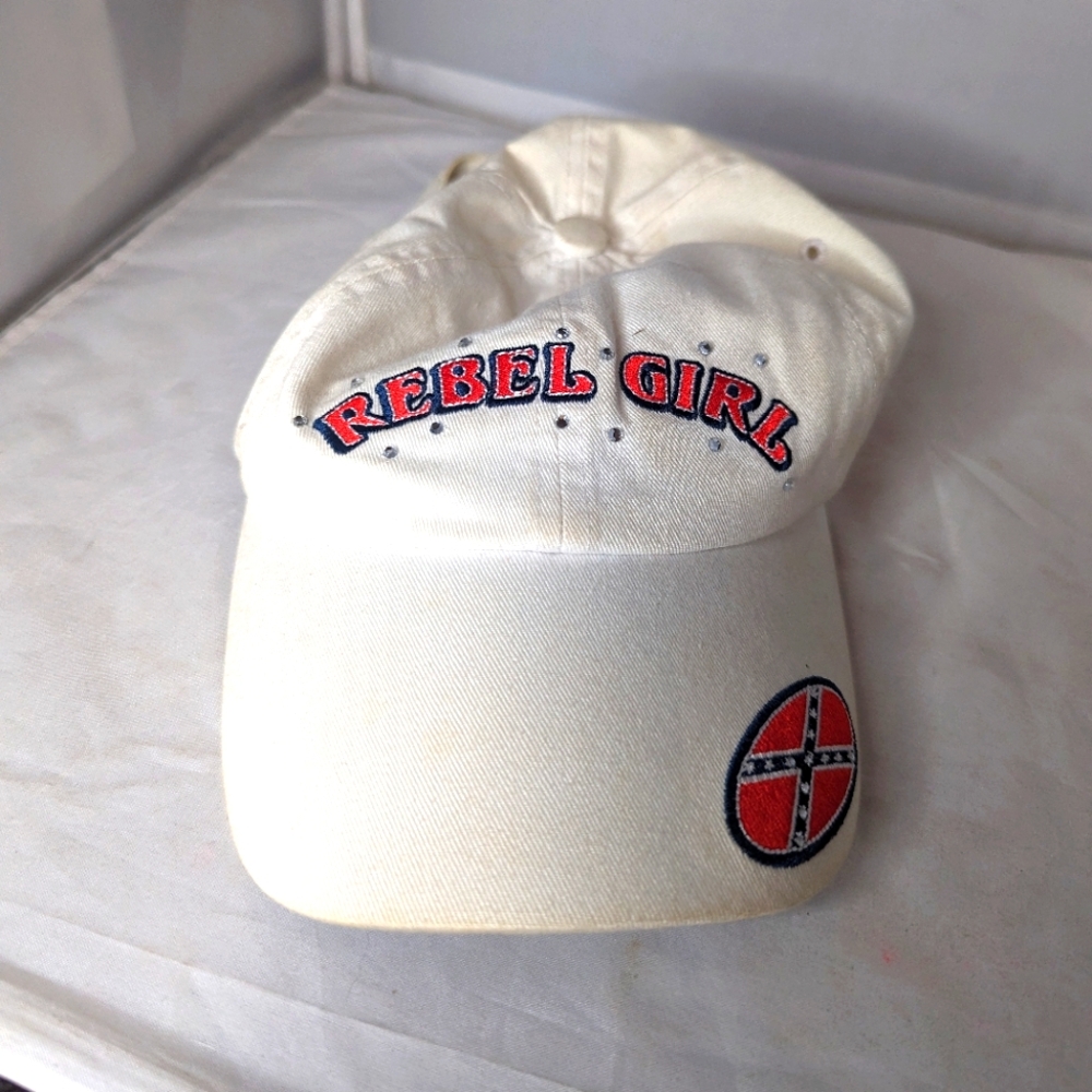 Rebel Girl Hat Cap Flag Adjustable Bio Domes Embroidered Rhinestones Red White